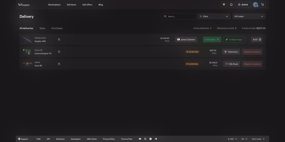 Waxpeer Delivery Page